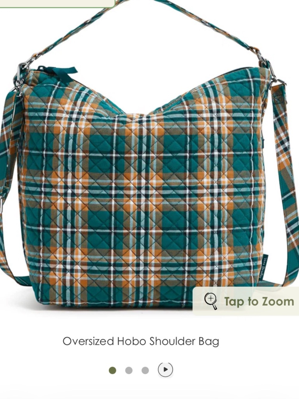 NWT Vera Bradley Oversized Hobo Shoulder Bag in Cotton in Orchard Plaid - Picture 4 of 5
